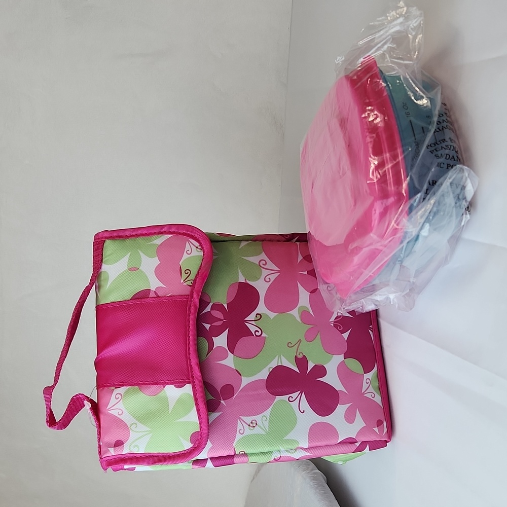 Fit & Fresh Girls Insulated Lunch Bag Pink Green Butterflies NWT